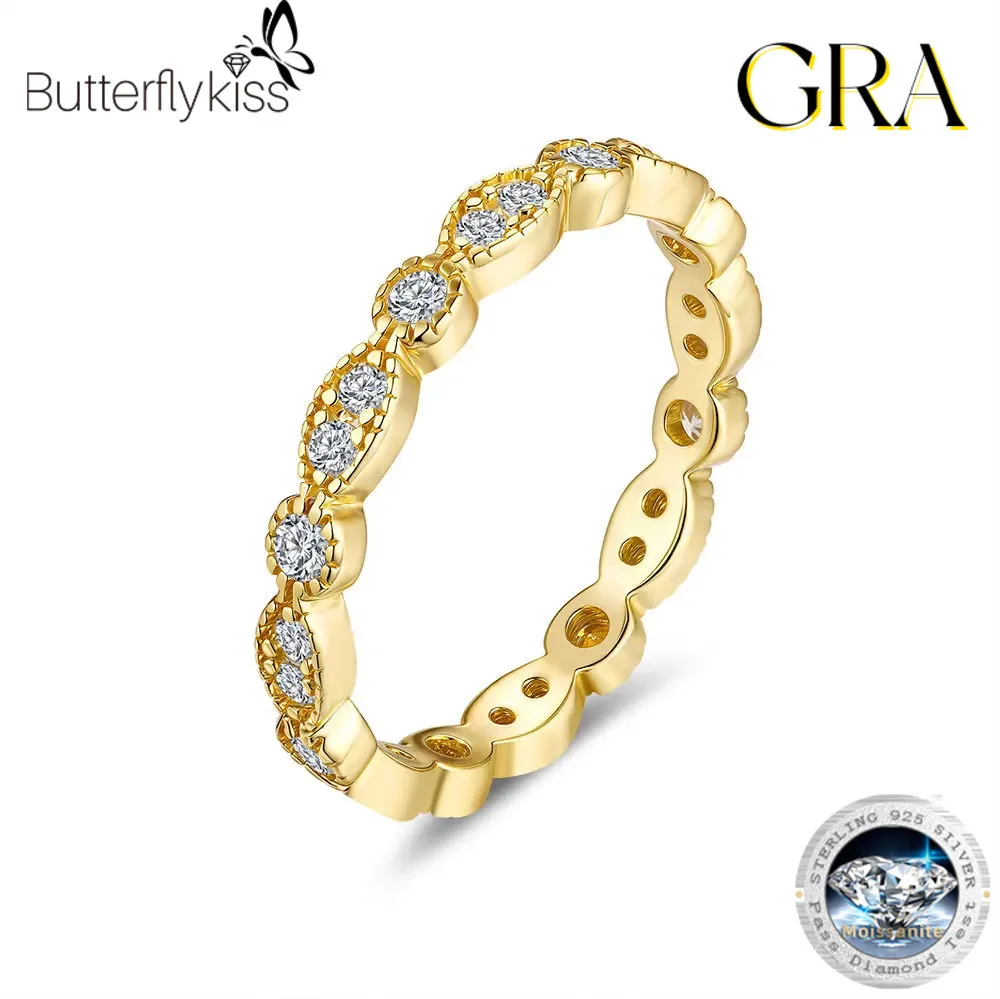 

Женское кольцо с муассанитом Butterflykiss Eternity, 100% настоящее серебро 925 пробы, позолоченное, очаровательное ювелирное изделие для свадебной вечеринки, новинка