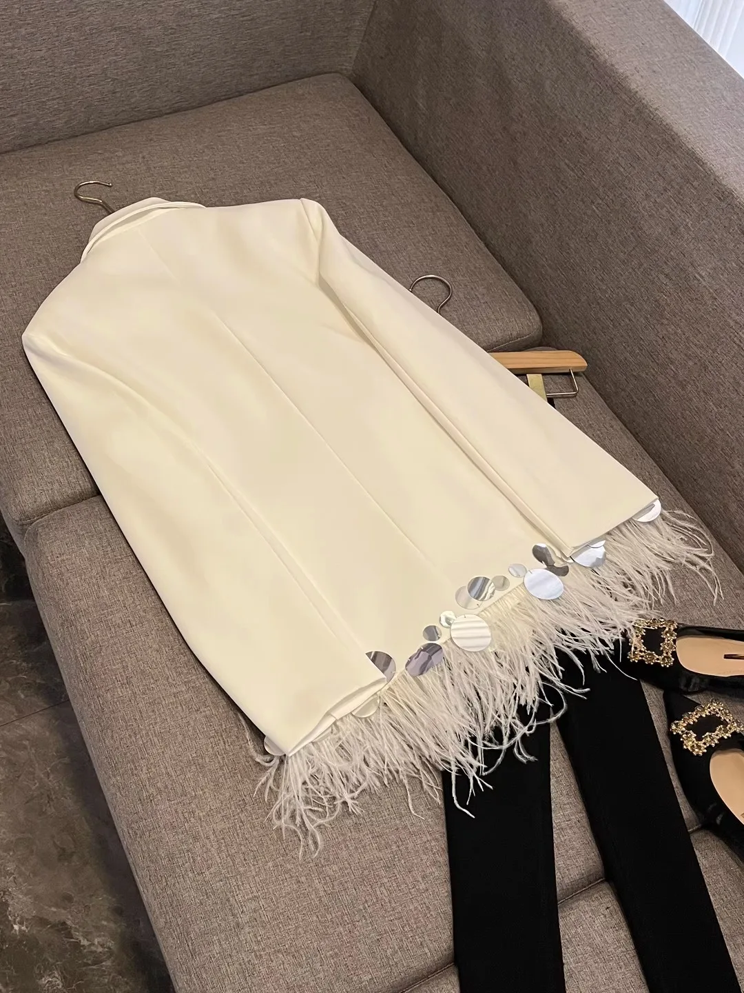 Ele Straußenfedern, gespleißt, für Damen, Jaet, Herbst 20225, Personali, High-End-Feeling, gerader Schnitt, lang, Sve, zweireihig