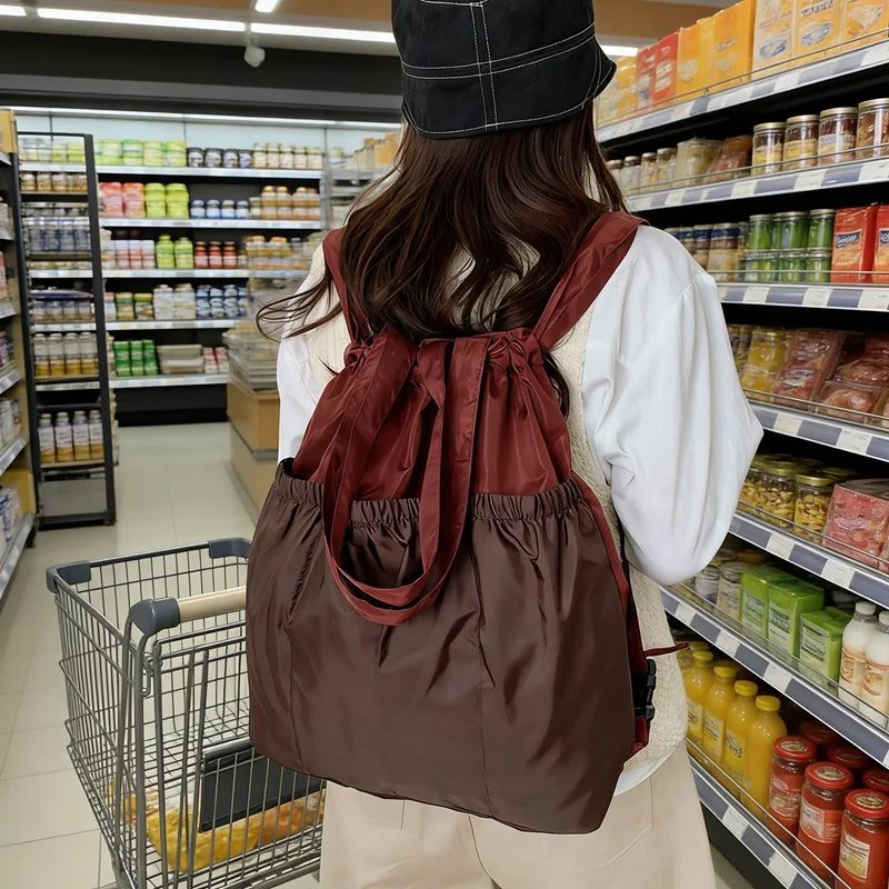 バックパック-大容量-折りたたみ式バックパック-再利用可能-防水-旅行用巾着バッグ-パッチワーク-カラークラッシュ-環境に優しい