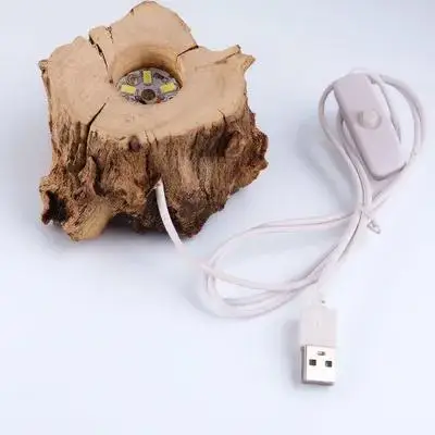 

Creative Stump Shape Wooden Led Night Light Base Usb Charging Crystal Ball Holder For Home Office Decoration Multiple Color