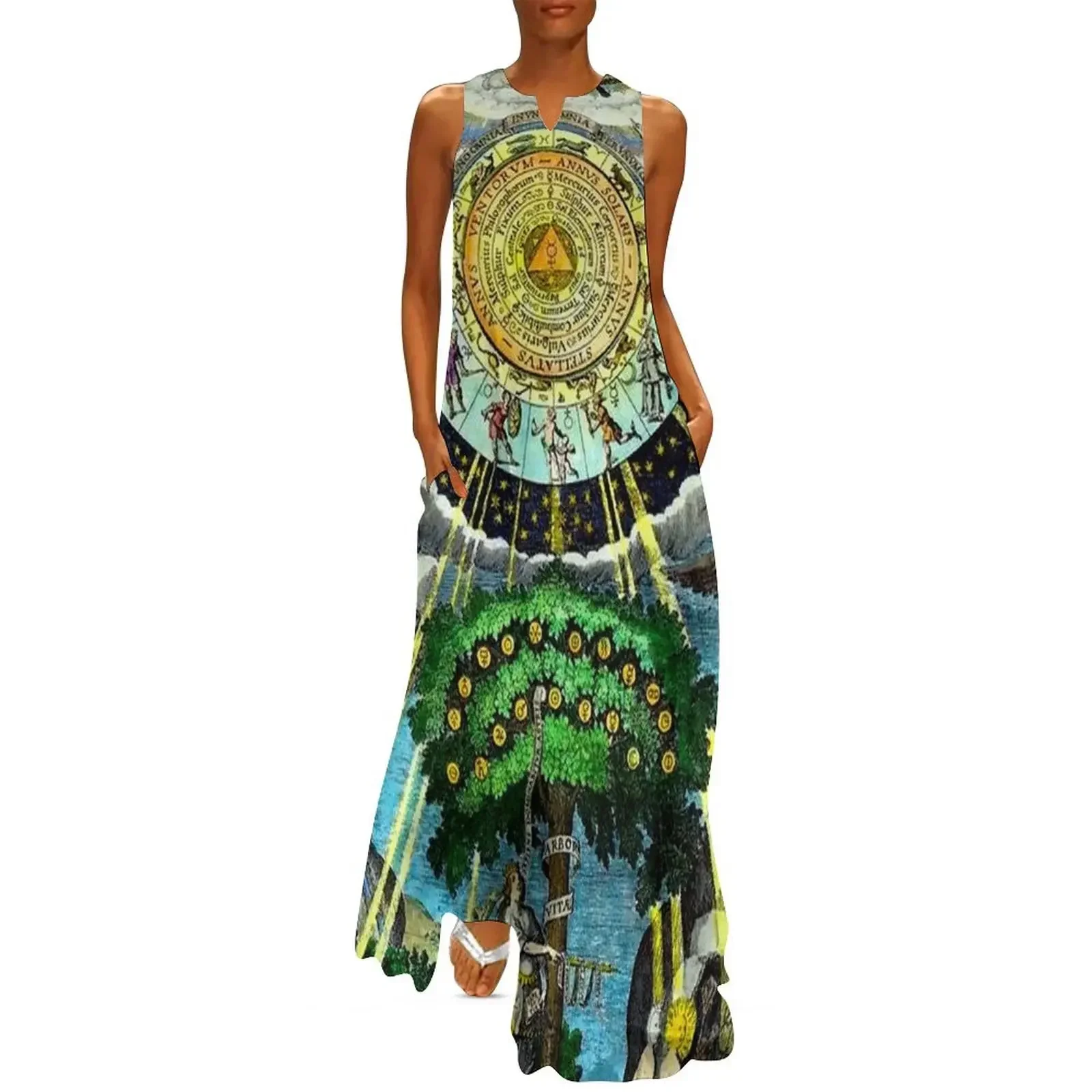 

ALCHEMICAL HERMETRIC and MYSTICAL EMBLEMS PRINT Long Dress dresses summer Women's summer long dress clothes Dress