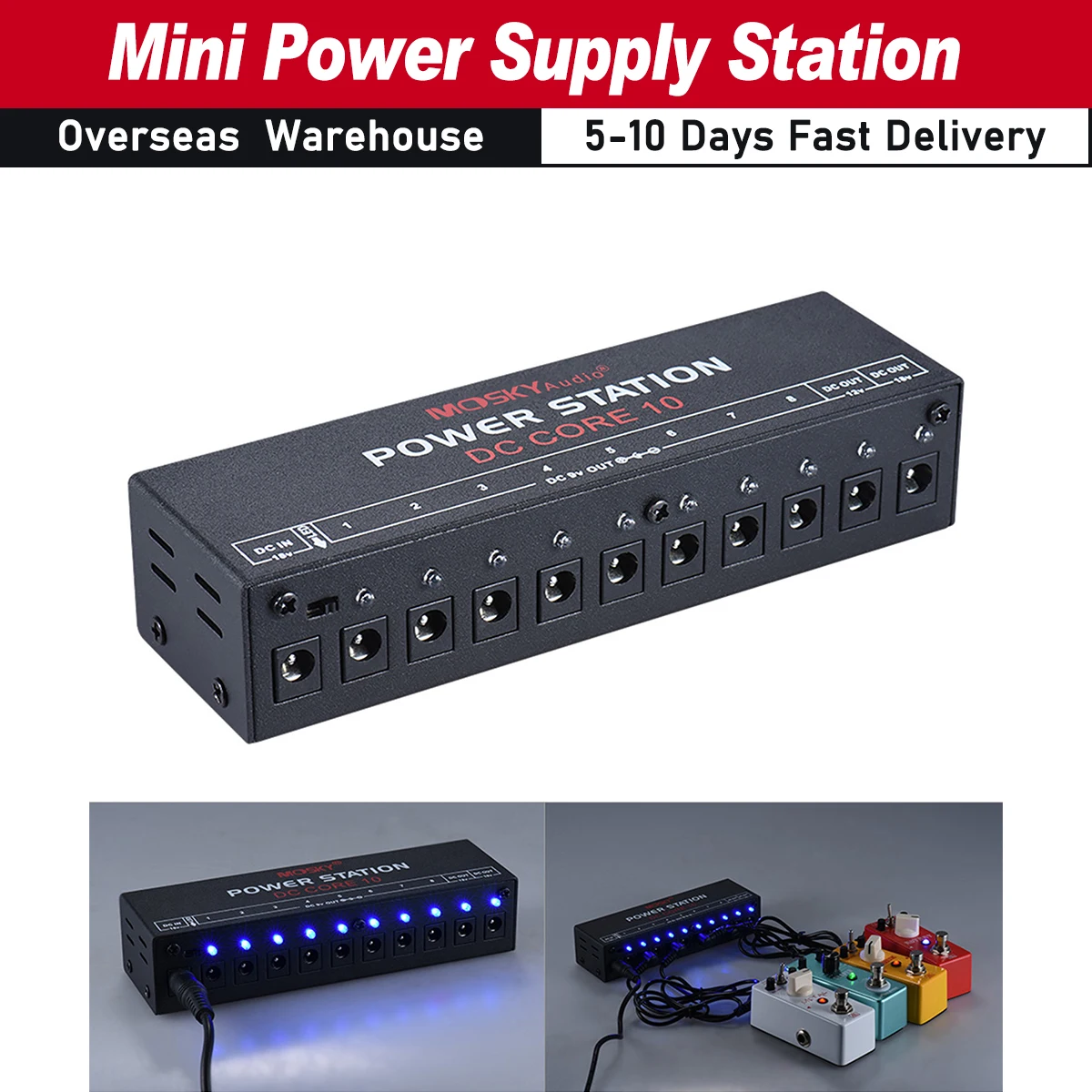 Mini Power Supply Station 10 Isolated DC Outputs for 9V 12V 18V Guitar Effect w/ Power Cables Supply Compact and portable design