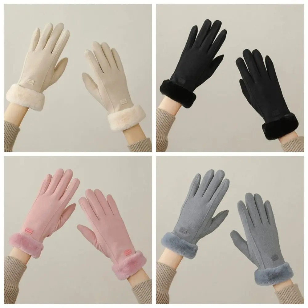 Sarung Tangan Polar Fleece 2 Jari Model Lipat Bulu Kelinci Imitasi Lembut Tebal Penghangat Warna Kontras Wanita Anti-dingin Sarung Tangan Musim Dingin