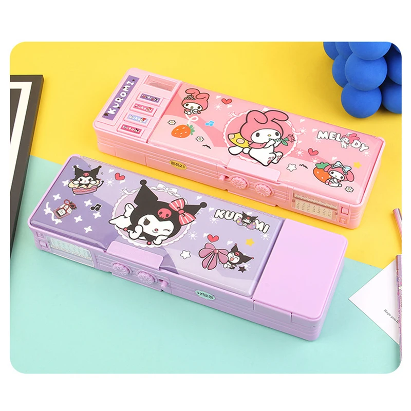 Imagem -05 - Sanrio Multi Funcional Large Capacidade Pencil Box Kuromi Melody Papelaria Caixa Senha de Bloqueio Presente Infantil Novo