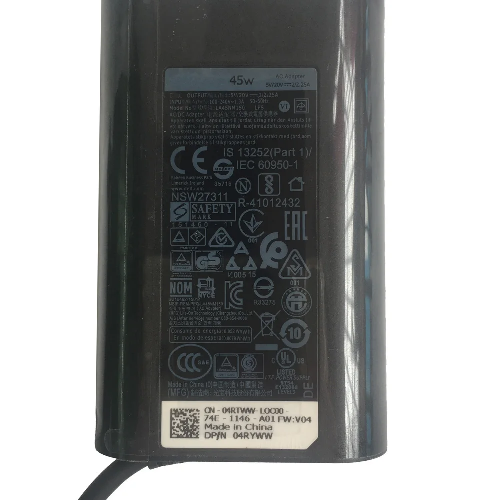 Original 45W USB C Laptop Charger for Dell XPS 13 9360 9365 9370 9380 9333 9310 9350 XPS 12 9250 Type C AC Adapter Power Supply