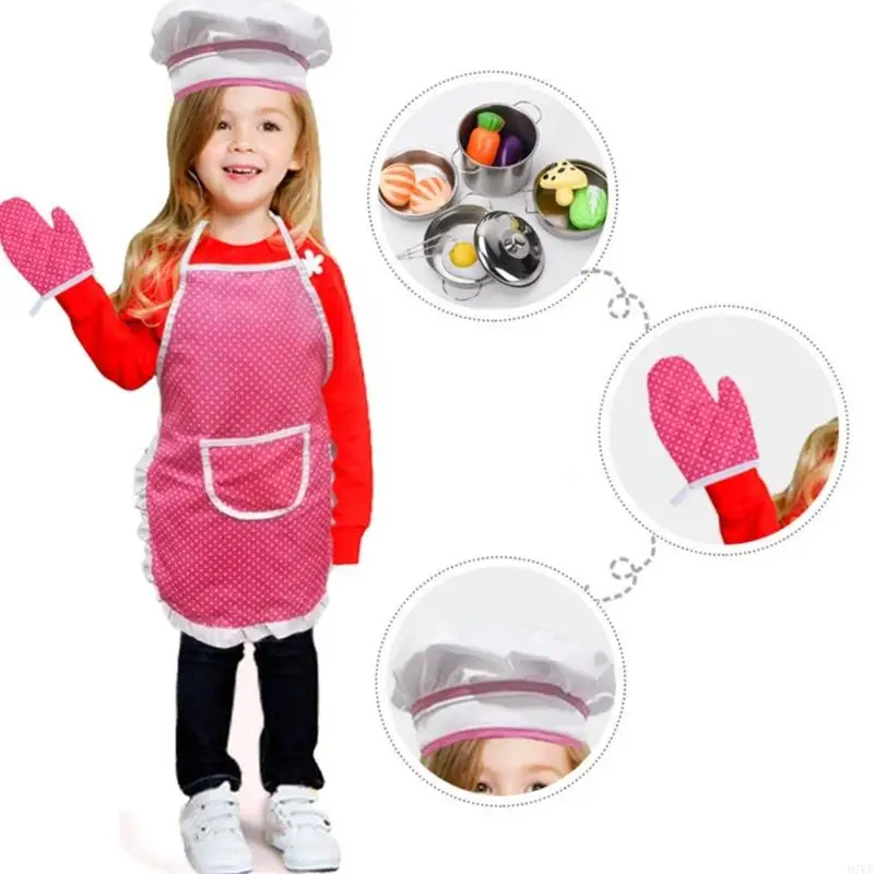 4pcs أطفال الطهاة يلعب الأدوار مجموعة الطهاة قبعة القبعة ساحة الأطفال طبخ مجموعة الخبز h7ef