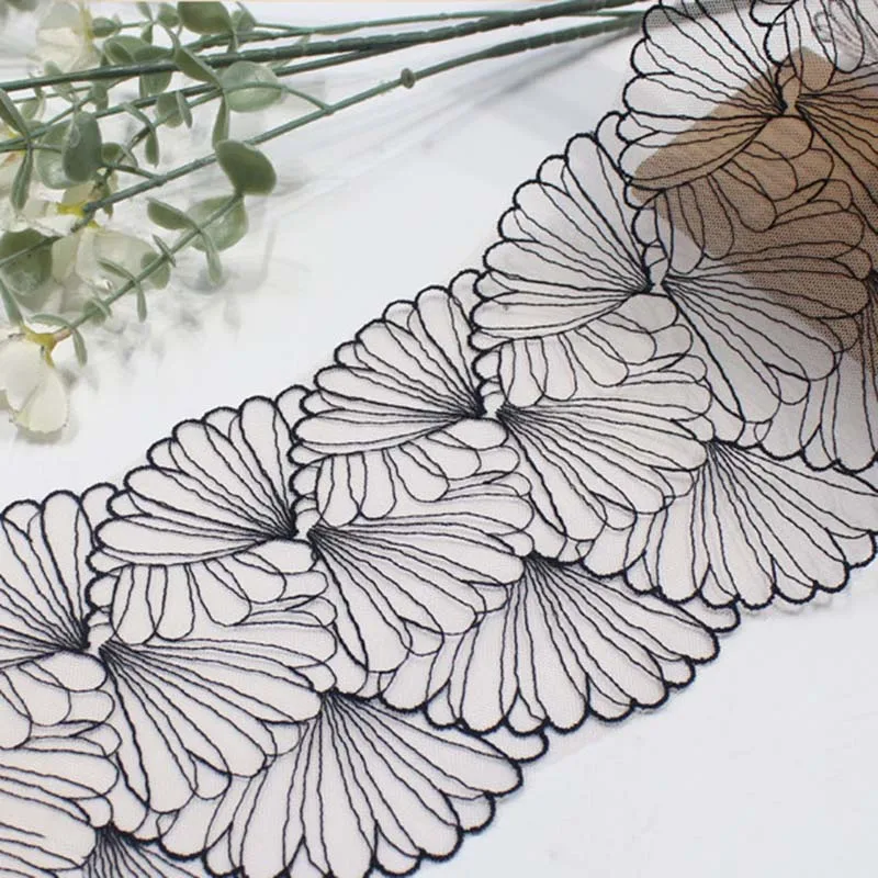 

32 ярда черного кружева с вышивкой гинкго для отделки юбок, нижнего белья, шитья, рукоделия, тканей для одежды, кружевных украшений
