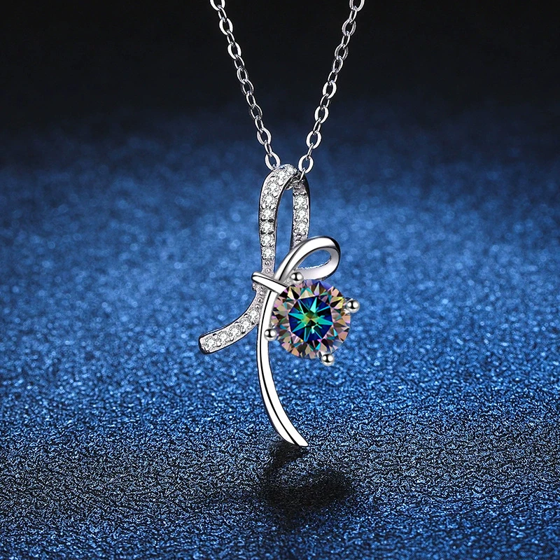 Tezzc 1 قيراط مويسانيتي قلادة للنساء فضة مطلي D اللون مختبر الماس المشاركة الزفاف قلادة غرامة مجوهرات