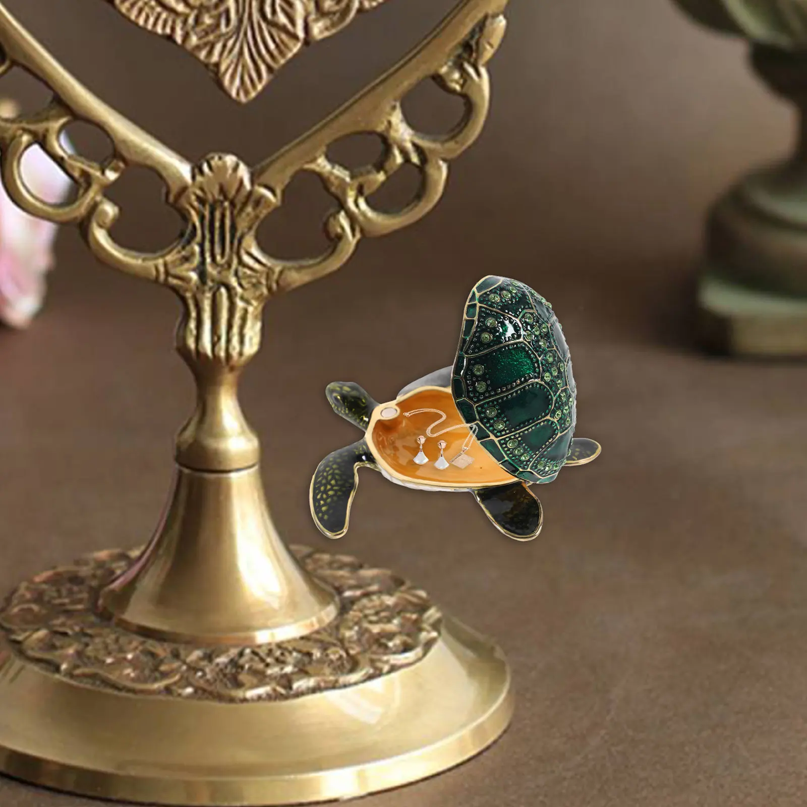 

Enameled Sea Turtle Shaped Jewelry Storage Box Trinket Organizer for Necklaces Bracelets Earrings Desktop Vanity Decor Gift Box