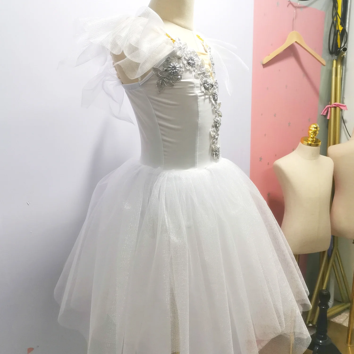 Robe longue blanche pour femmes, jupe tutu de ballet, fzLake Sling, costume professionnel pour filles, Chica Bailadhésive éducative