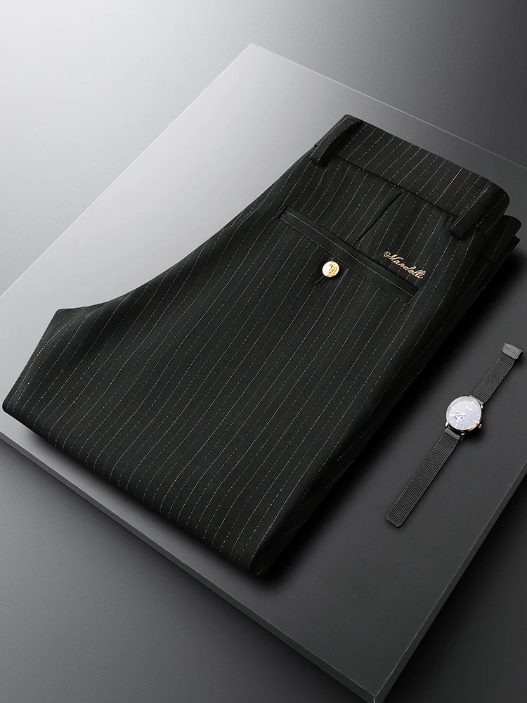 

Мужские повседневные брюки Ele Bla с вертикальными полосками, прямого кроя, для работы и отдыха, модные городские летние брюки