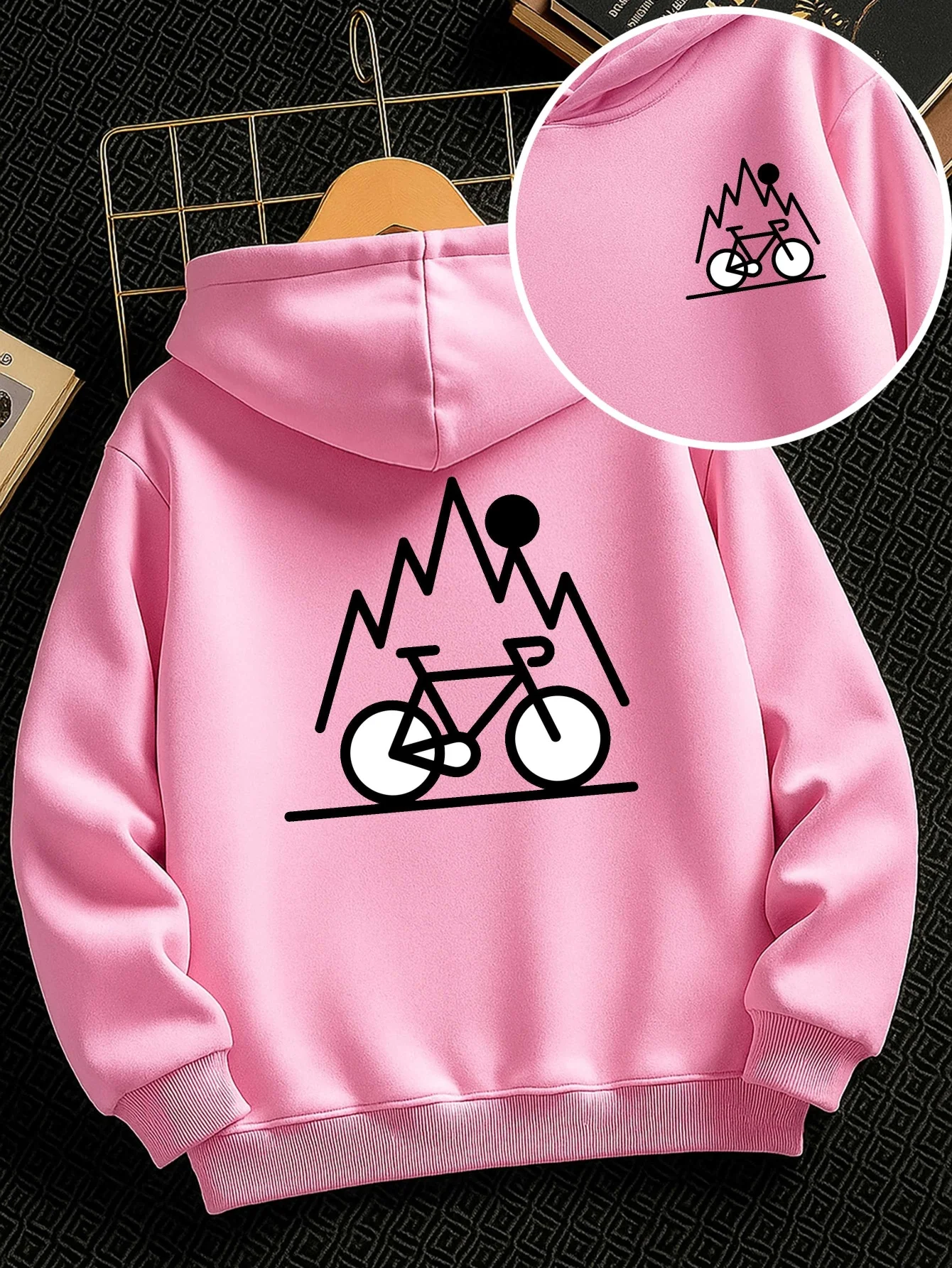 New Autumn/Winter Kids' Christmas Collection: Boys' Hooded Sweatshirt – Cycling-Themed, Double-Sided Print