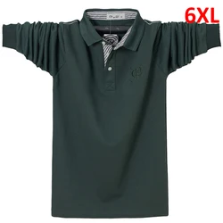 Long Sleeve Polo Shirts Men Spring Autumn Polo Shirt Plus Size 6XL Fashion Casual Solid Color Cotton Polo Black Green Navy