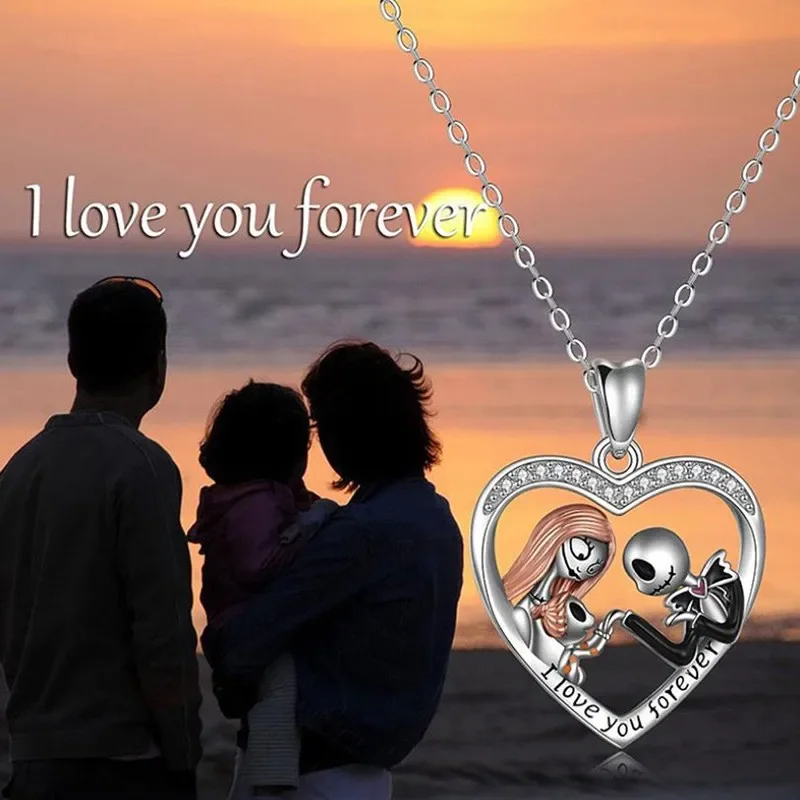

Disney Christmas Nightmare Necklace Movie Figures Jack Sally Love Chain Women Fashion Jewelry Anime Accessories Valentine Gifts
