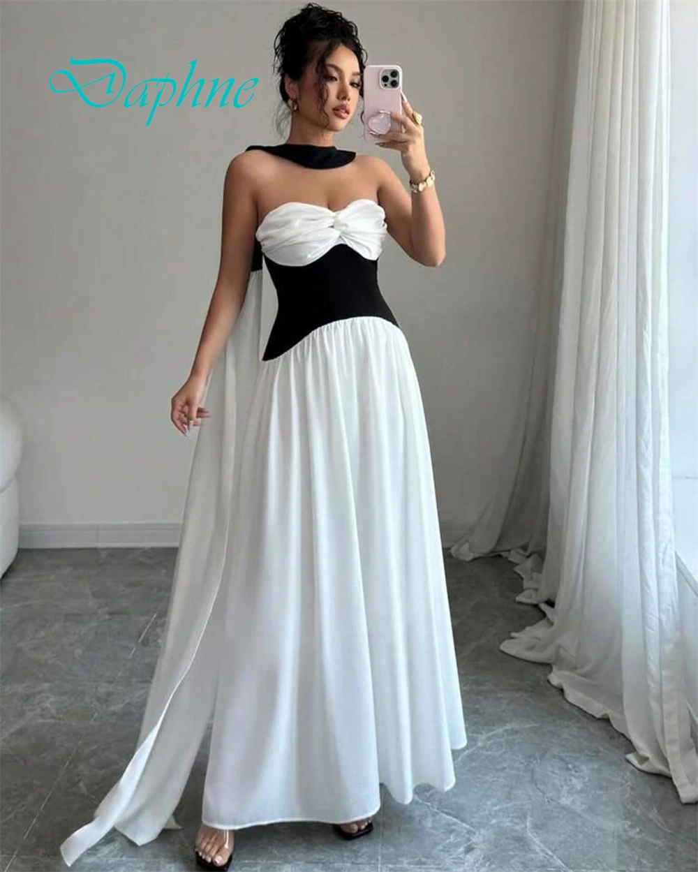 Customized Exquisite Strapless Sleeveless Evening Dress High Quality Chiffon Prom Dresses Delicate Ribbons Bridal Party Gowns