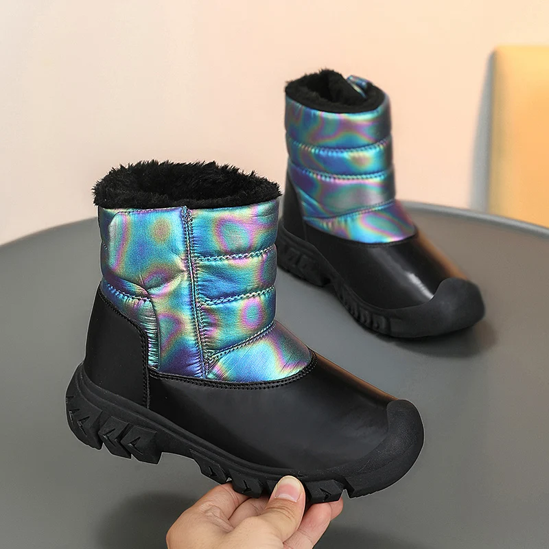 2024 New Winter Children Shoes Plush Warm Snow Boots for Kids Fashion Sneakers Girls Non-slip Winter Boots High Top Ankle Boots