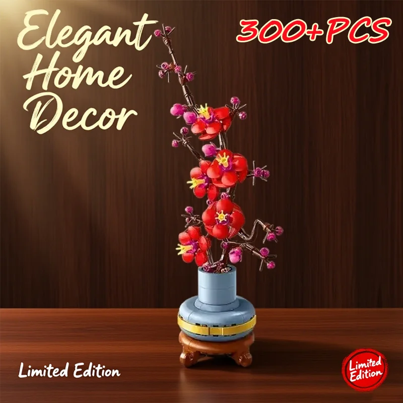 Hot 300+PCS DIY Bouquet Creative Plum Blossom Building Blocks Kit Perfect For Adults Kids Birthday Gifts Educational Toys Indoor