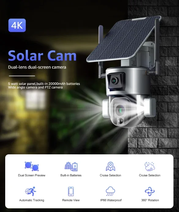 Cámara de seguridad Eufy Visión nocturna 4k 8MP Cámara solar PTZ Zoom 10X Almacenamiento en la nube 4g y opción Wifi