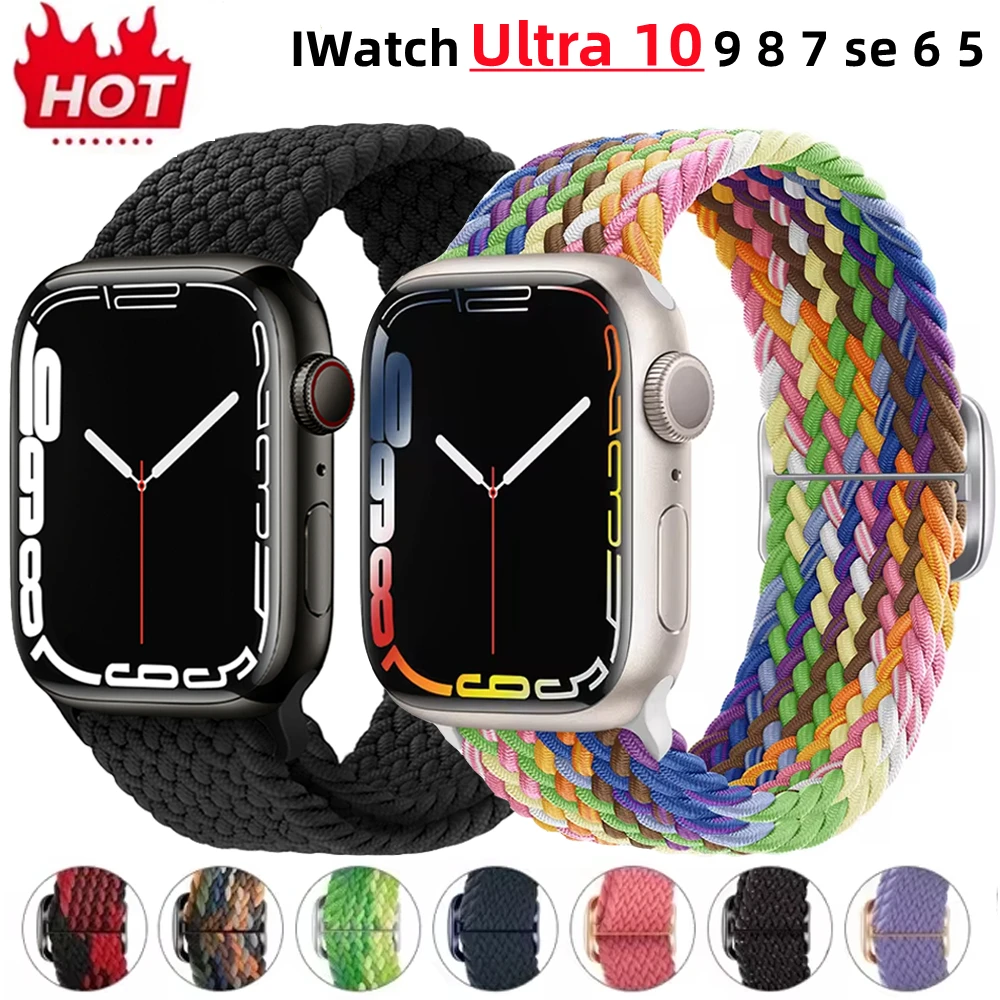 

Braided Loop for Apple Watch Strap 44mm 40mm 46mm 45mm 41mm 42mm 38 49mm Elastic Solo Bracelet IWatch Series Ultra 10 9 8 7 se 6