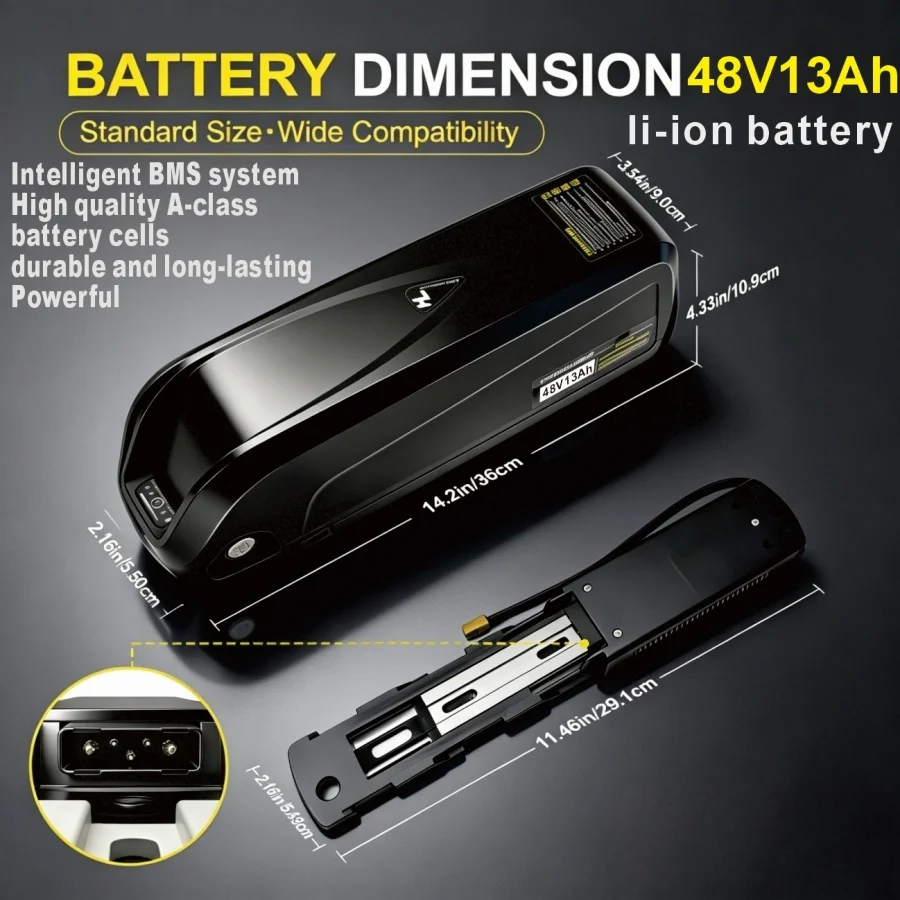 

VISET New 48V 13AH Waterproof Li-ionBattery Hailong/Shark 18650 Ebike Battery for 250W -1000W for Bafang BBS02 BBS03 BBSHD