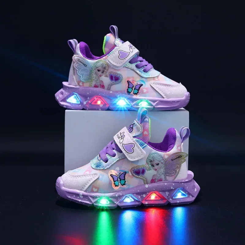 

Disney frozen led light girls' shoes Spring and autumn new single shoes Leather fashionable children's sneakers Princess shoes