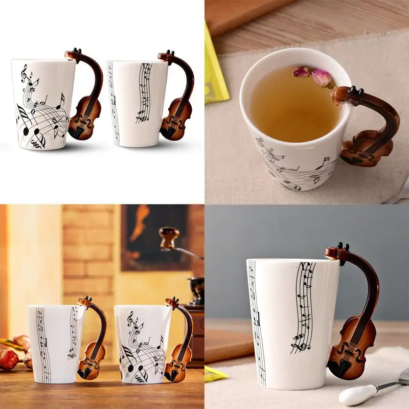 Creative Novelty Handle Ceramic Cup Free Spectrum Coffee Milk Tea Cup Personality Mug Unique Musical Instrument Gift Cup