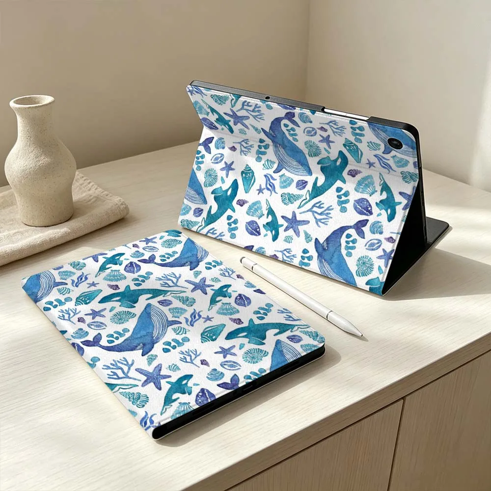 Dolphin Starfish Conch Pattern Soft Pen Tray Tablet Case For Samsung Galaxy Tab S11 S10 S9 S8 S7 S6 A11 A9 A8 A7 Lite FE Plus