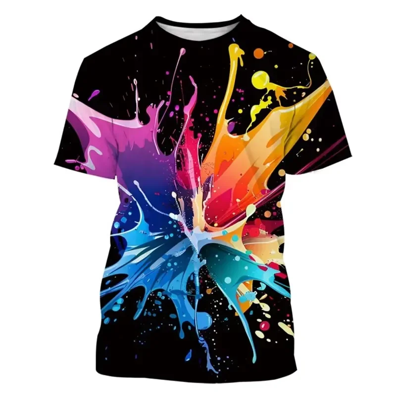 2026 Men's Casual Short Sleeve Loose Fit T Shirt with Colorful Splash Paint Pattern Design Funny Cool 3D Printed Graphic O