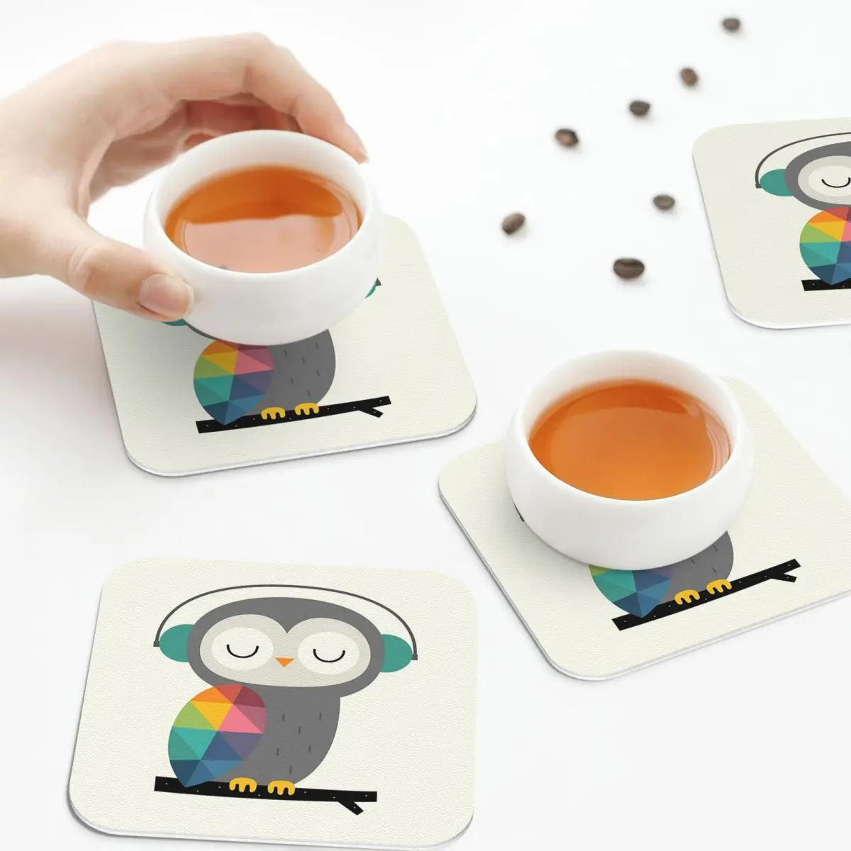 

Owl Time Coasters Leather Placemats Non-slip Insulation Coffee Mats For Home Kitchen Dining Pads Set of 4