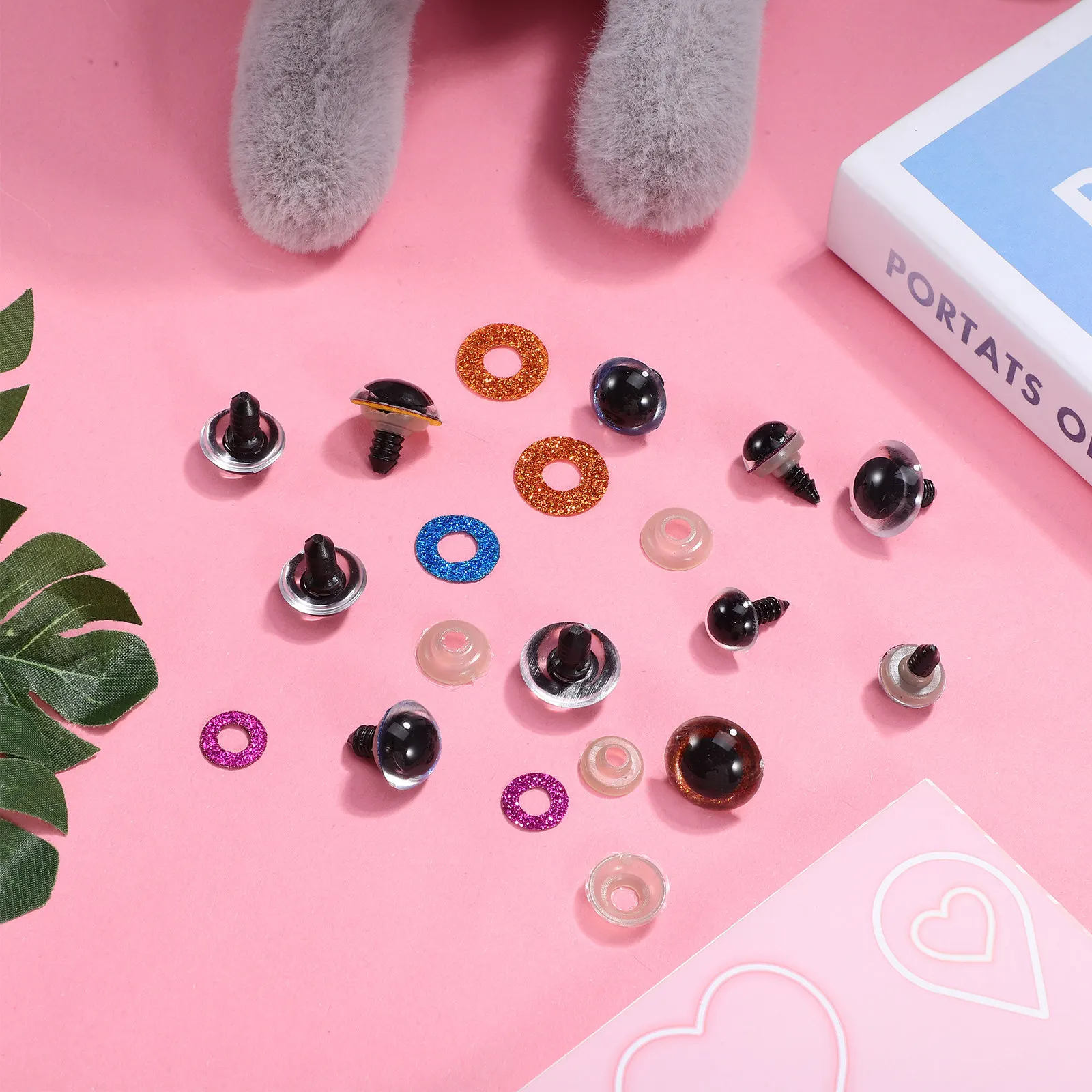 90個入り-カラフルグリッター安全目-クラフト用-小さな工芸用目-プラスチックワッシャー-編みぐるみ-ぬいぐるみ用