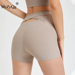 MyZyQg-Short de yoga taille haute pour femme, croisé dans le dos, pêche, levage des fesses, pantalon de sport sans lueur, pantalon de fitness à trois points, séchage rapide