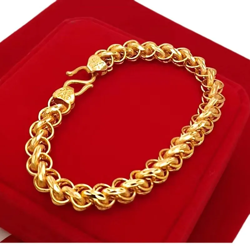 

Браслет из настоящего золота 24 карата 8 мм, властная широкая версия, тайская цепочка из чистого золота 9999, атмосферный универсальный браслет в социальном стиле