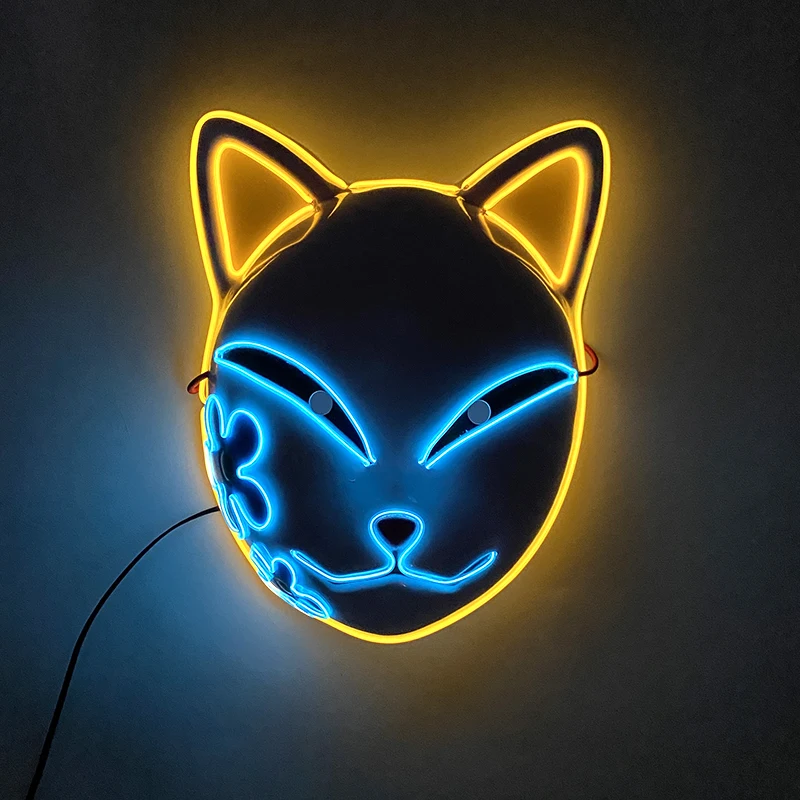 Glowing Fox Masks Masquerade Party Cosplay Prop Cosplay Fox Masks Sabito Mask Japanese Mask LED Light Up Demon Slayer Mask