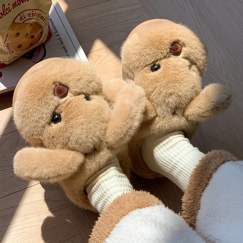 

Хлопковые тапочки с милым щенком для девочек, осенне-зимняя новая одежда на открытом воздухе, сохраняющая тепло, утепленная бархатная домашняя толстая подошва, кавайный мультфильм