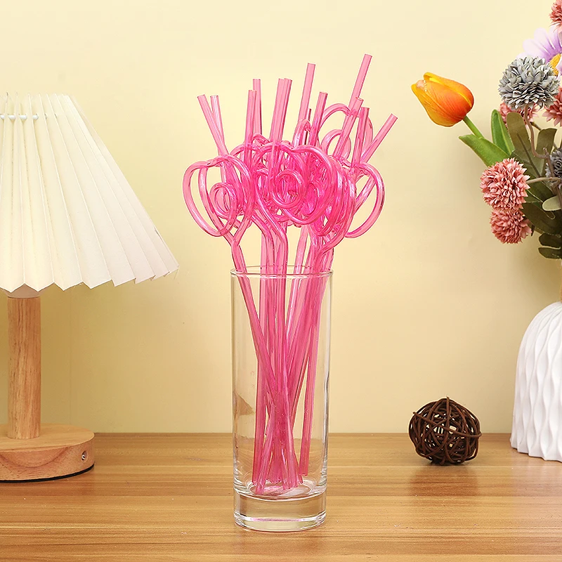 6Pcs Heart Shaped Love Straw Pink Red Reusable Drinking Straw For Birthday Wedding Bridal Shower Bachelorette Party Decorations 