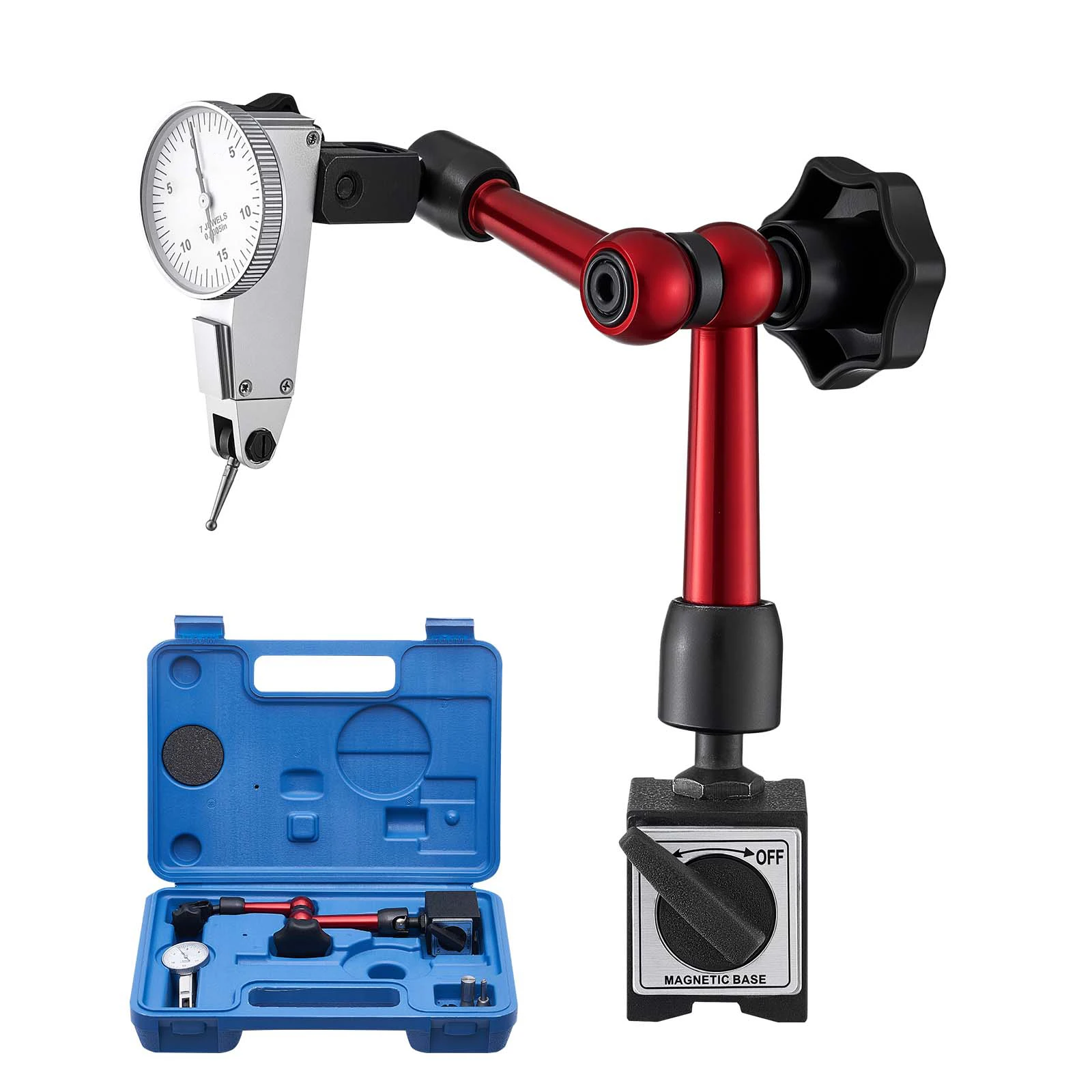 VEVOR Dial Test Indicator with Universal Magnetic Base Storage Case Micro Ball Handle for Narrow Area Measurement Inspection