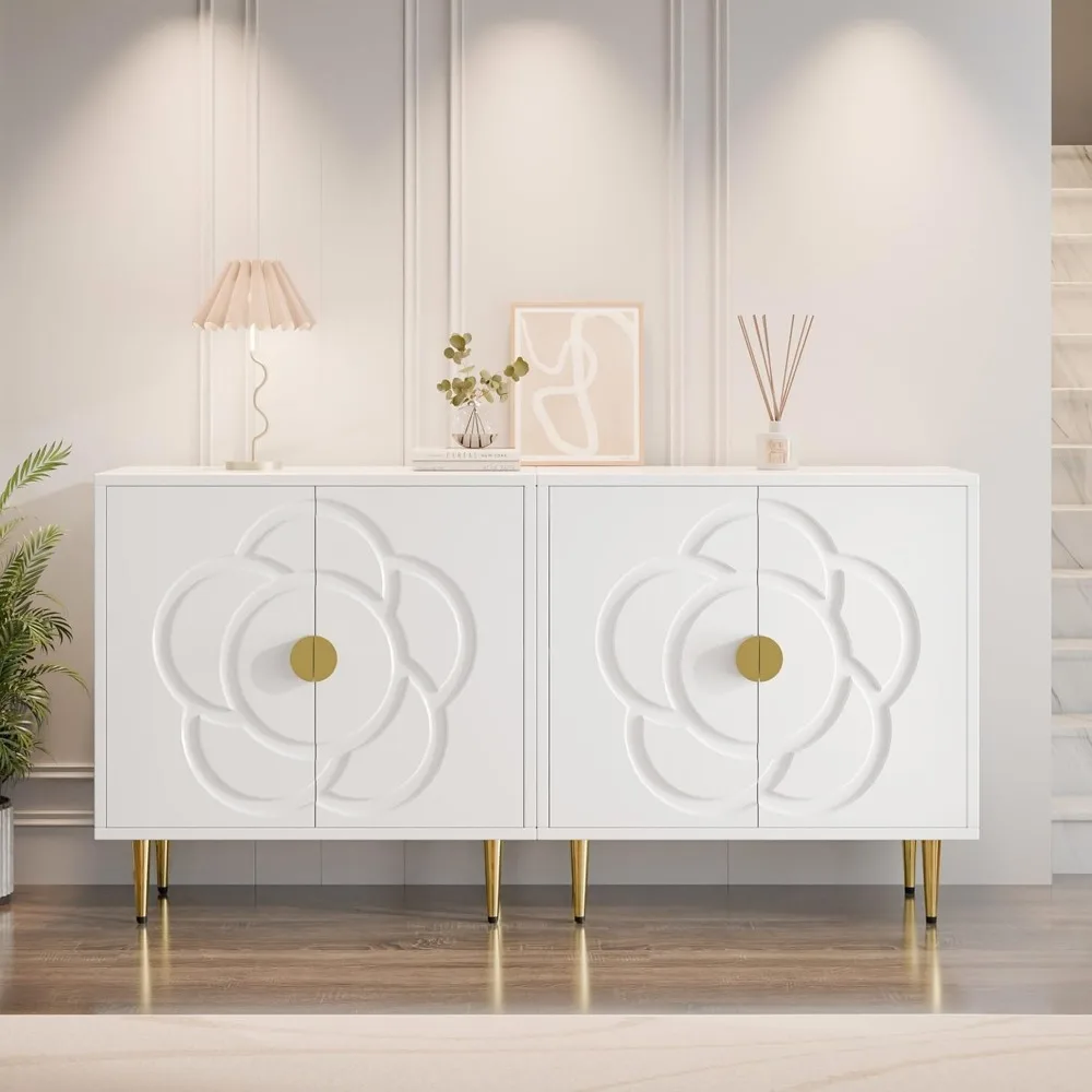 Storage Cabinet, Modern Cabinet with Decorative Flower Pattern Doors, Accent Sideboard Buffet Cabinet for Hallway, Living Room