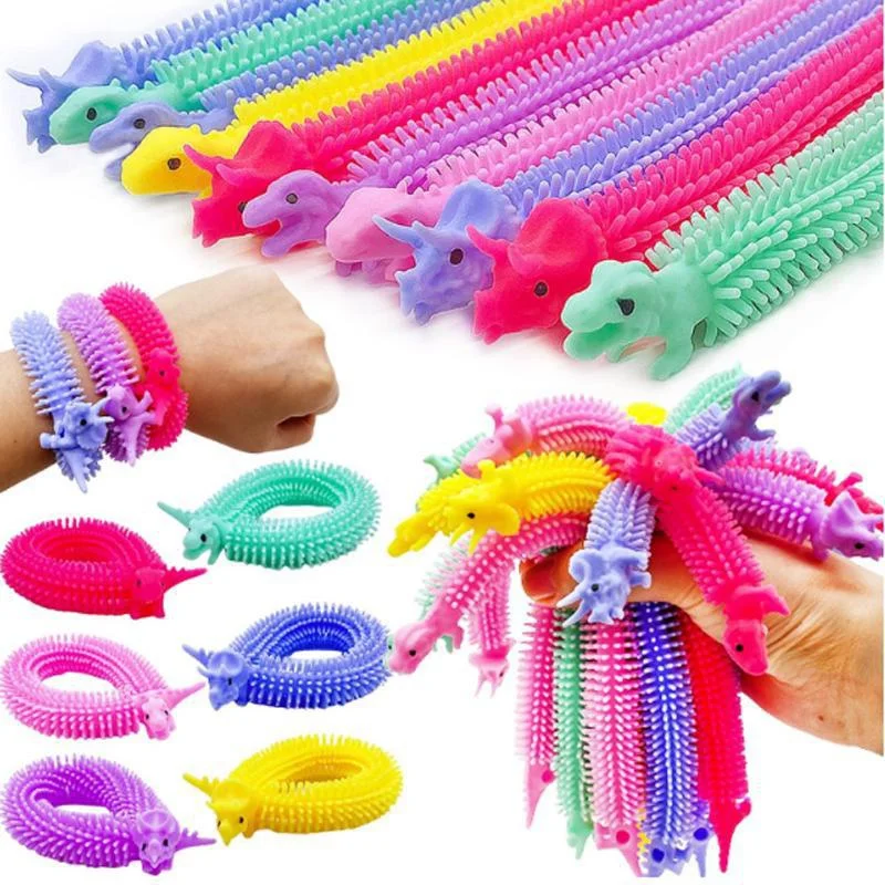 10Pcs Dinosaur Sensory Noodle Strings Kids Adults Stress Relief Stretchy String Fidget Toys for Christmas Stuffers Party Favors