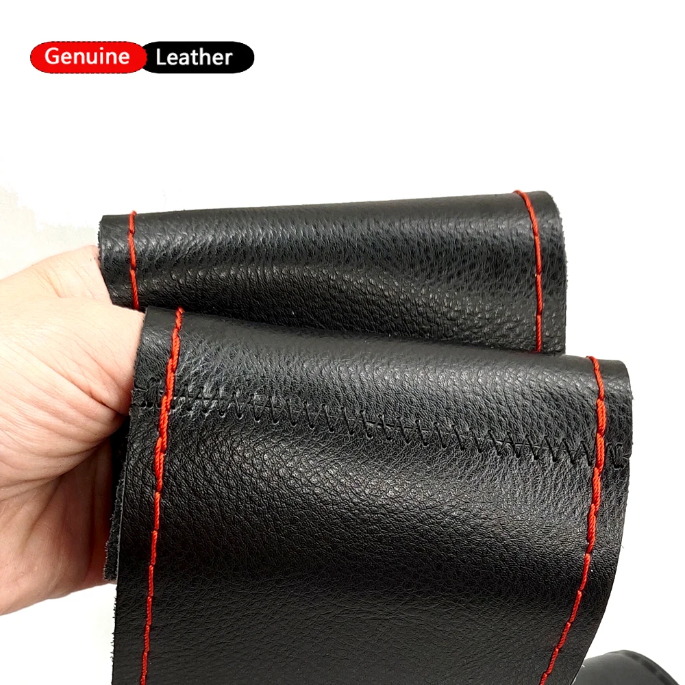 

DIY Breathable Cowhide Leather Car Steering Wheel Covers With Needles and Thread 38cm Universal Anti-slip Soft Protective Cover