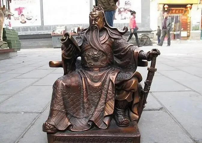 

Copper Statue China Red Bronze Copper Sit Guan Gong Read Book Guan yu warrior God Statue