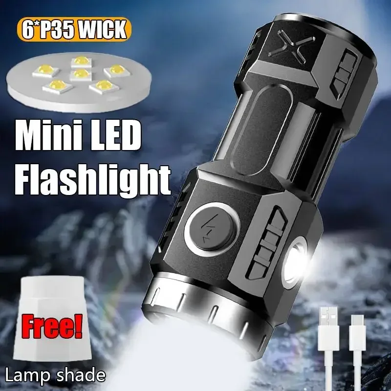 High Power 6*P35 LED Flashlight Type-c Rechargeable Flashlights Multifunctional Mini Torch Tail Magnet Waterproof Working torch