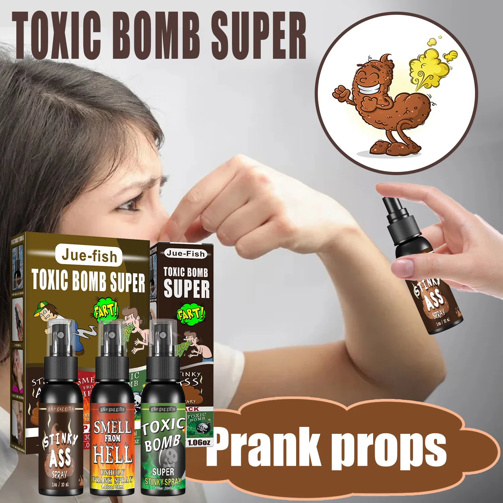 30ml Fart Spray Prank Joke Can Stink Bomb Ass-Smelly Stinky Gas Crap Gag Prank Novelties Toy Joke Party Supplies Spoof Toys