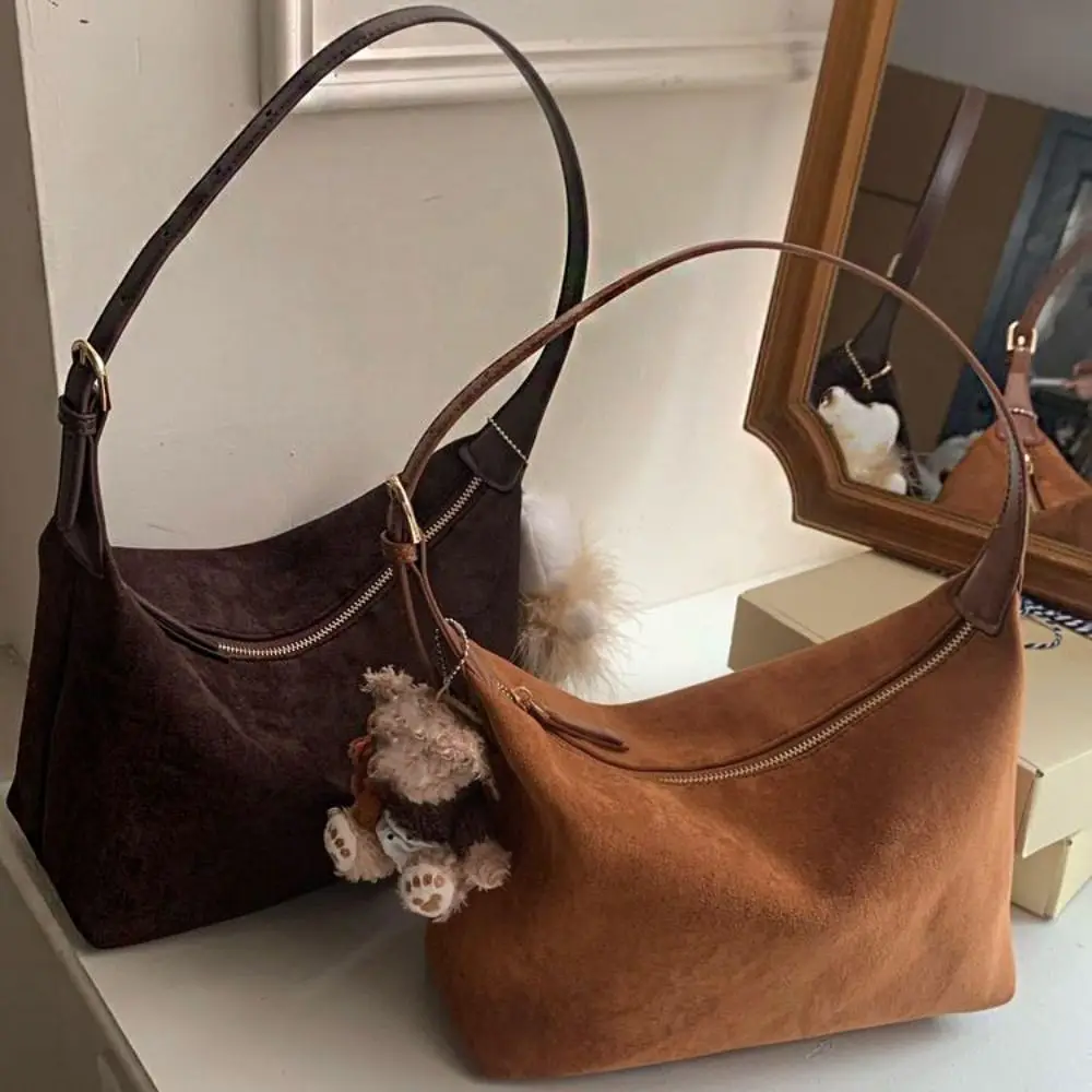 

Waterproof Handbag Suede Shoulder Bag Solid Color Large Capacity Hobo Bag Fashion Korean Style Ladies Crossbody Bag Girls