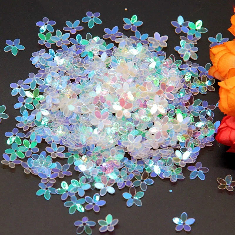 Matte White Transparent Crystal Flower Sequins, 10mm