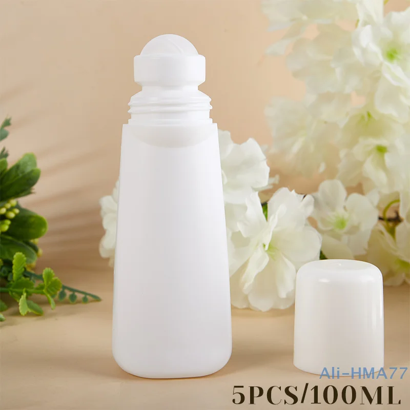 5pcs 100ml Empty Refillable Roll On Bottles Plastic Roller Bottle Leak-proof Cosmetic Containers For Essential Oil Perfumes