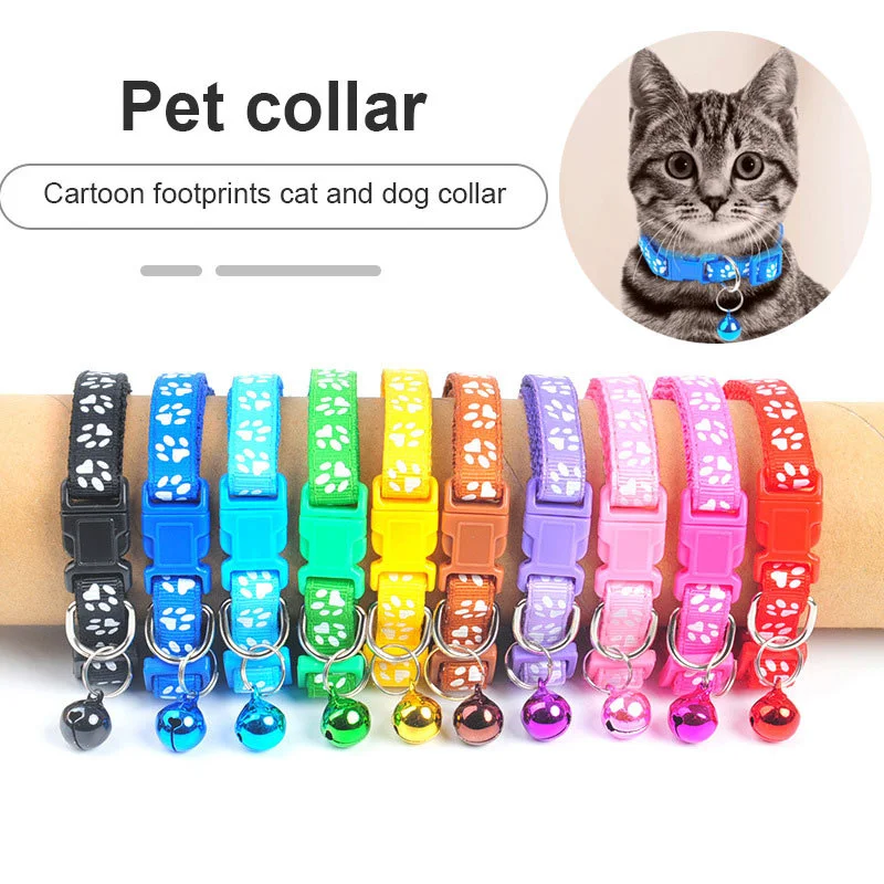 Cat Necklace Colorful Cute Bell Collar Adjustable Buckle Cat Collar Footprint Personalized Kitten Collar Small Dog Accessories