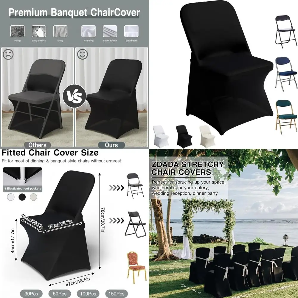 

50 Pack Black Spandex Folding Chair Covers - Stretchy, Durable, Washable for Weddings, Parties, and Events