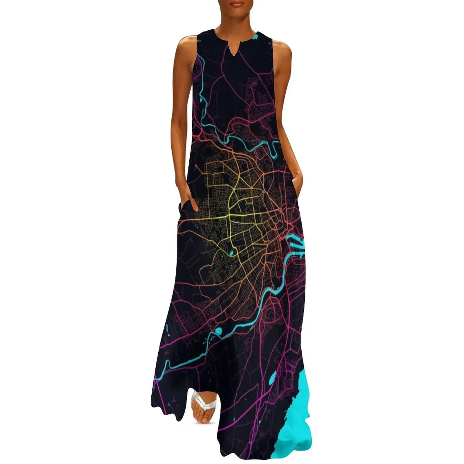 

Aberdeen City Map of Scotland - Neon Long Dress Dance dresses Evening gown clothes for women Casual dresses Dress