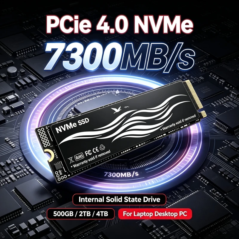 M.2 NVMe PCIe 4.0 SSD Hard Disk 500GB 1TB 2TB 4TB 7300MB/s NVMe M2 SSD Internal Solid State Drive, For PC Desktop Laptop.