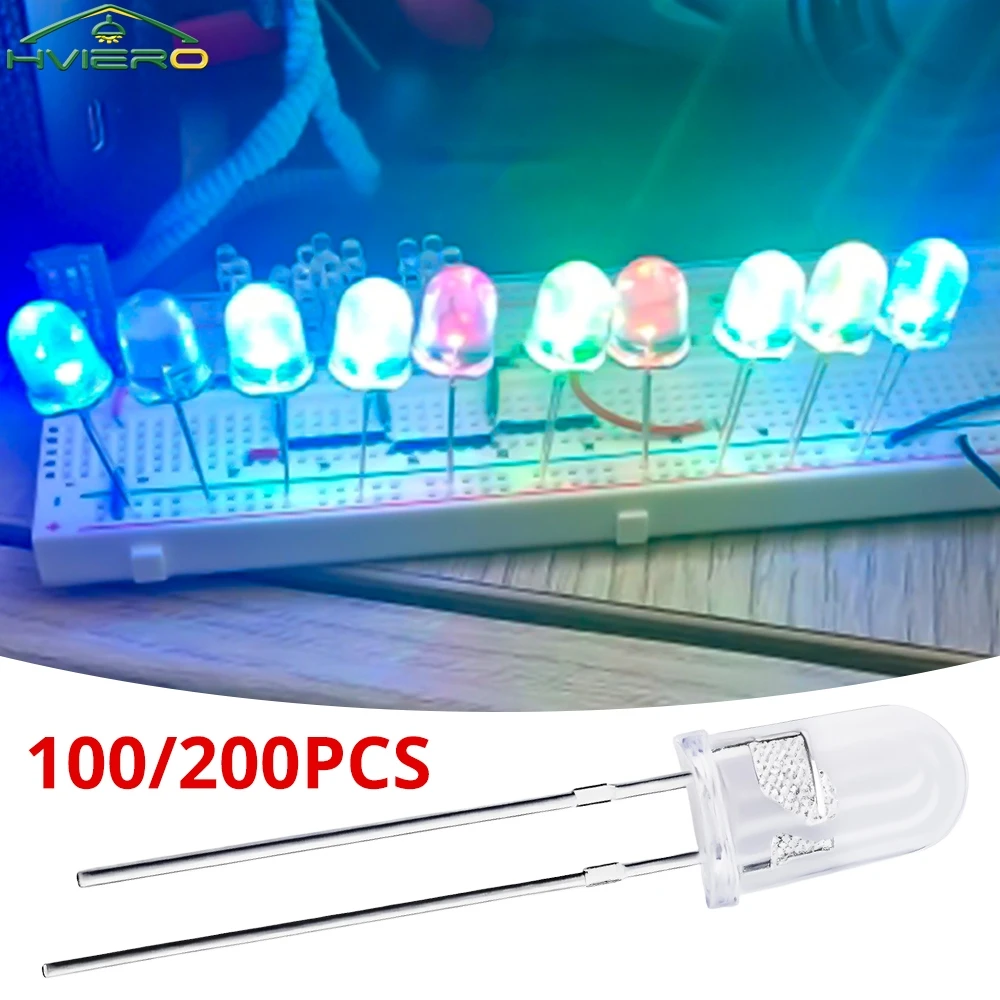 

100/200X 5mm Emitting Lamp Bead Diode RGB Fast Slow Flashing Round LED Rainbow Transparent Decoration Combination Lighting Bulb